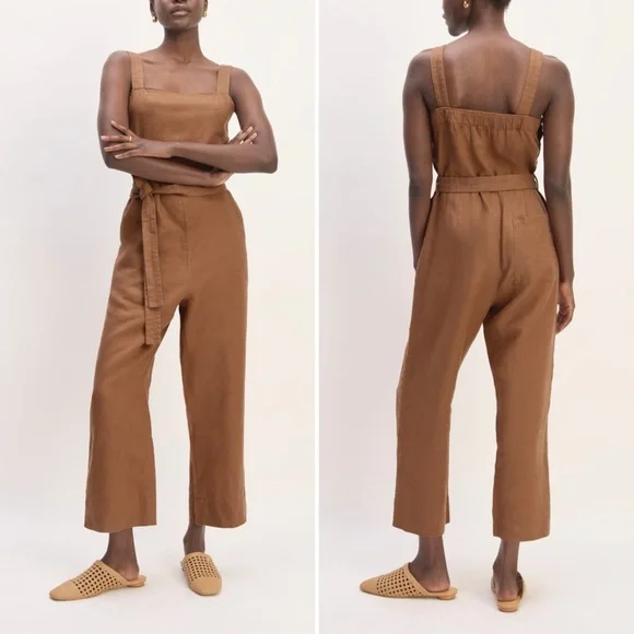 Everlane Linen Side Button Jumpsuit Brown Sz 6 - Picture 4 of 11